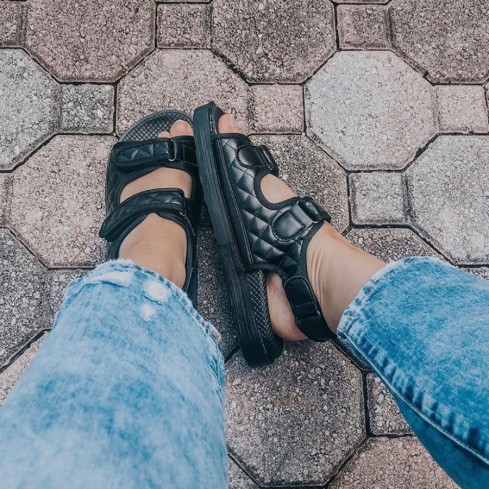 SOLD Black Quilted Grandad Sandals | Dad Sandals